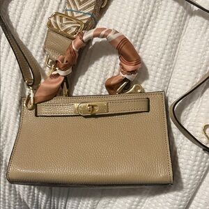 Stylish Beige Mini Bag with Gold Accents